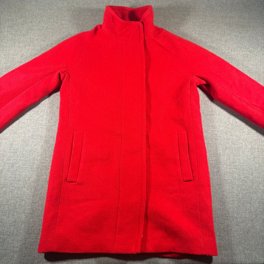 J.Crew City Coat Full Zip Funnel Neck Coat Women 4 Red Wool Blend Hidden AB945